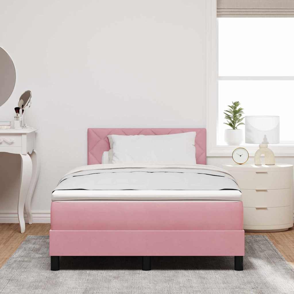 Letto a Sorgente LED con materasso Rosa 120 x 190 cm Velluto