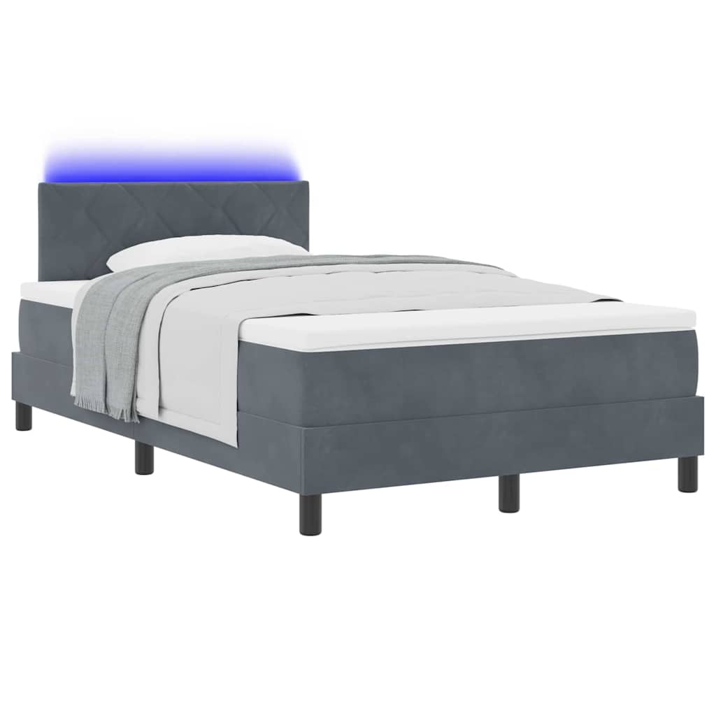 Letto a Sorgente LED con led Grigio scuro 120 x 200 cm Velluto