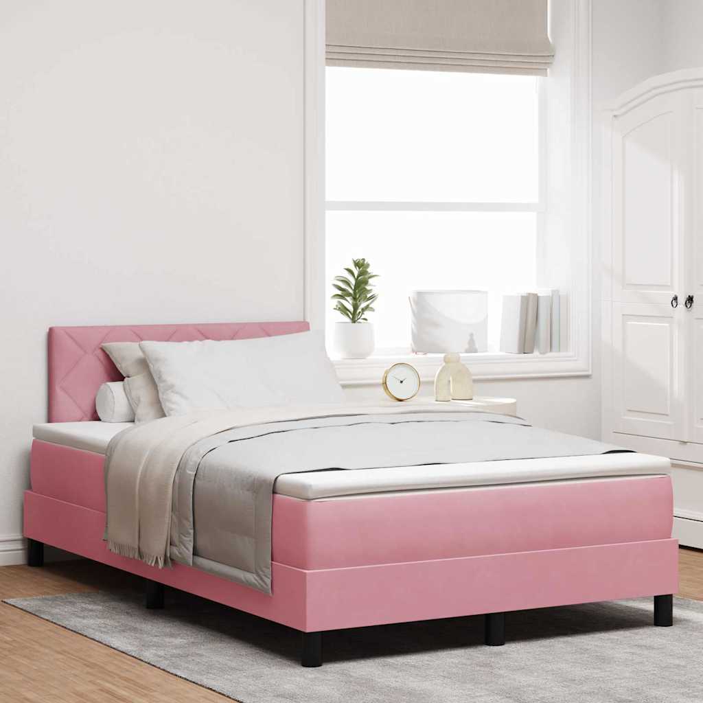 Letto a Sorgente LED con materasso Rosa 120 x 200 cm Velluto