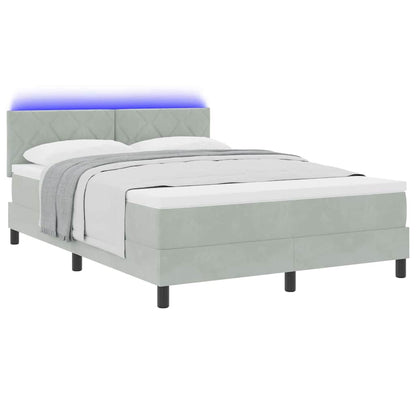 Letto a Sorgente LED con led Grigio chiaro 140 x 190 cm Velluto