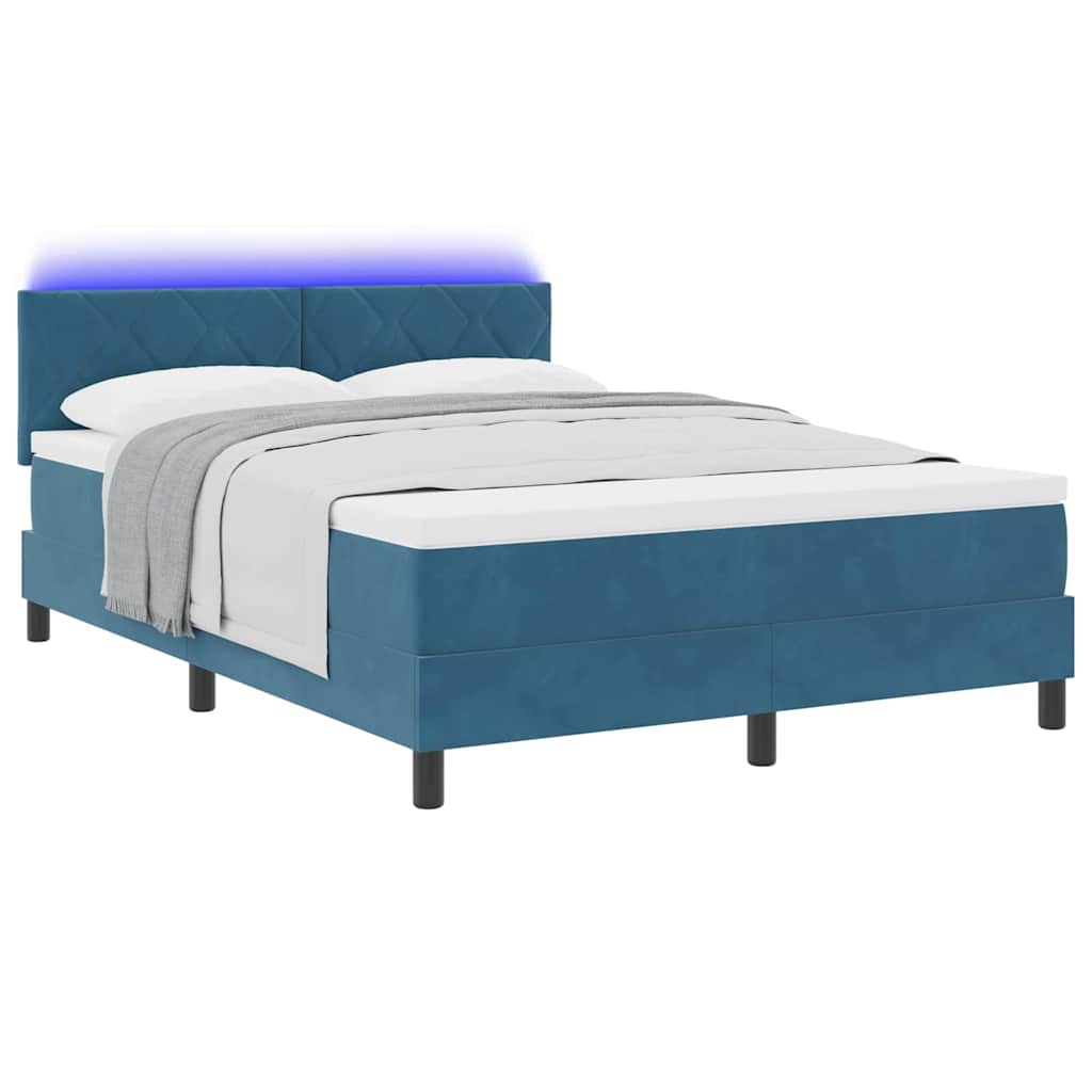 Letto a Sorgente LED con led Blu Scuro 160 x 200 cm Velluto