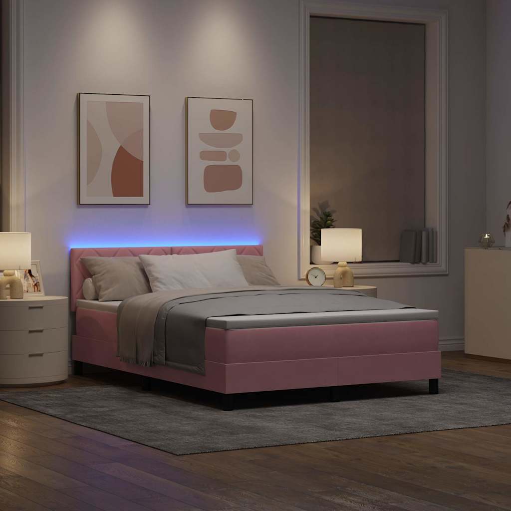 Letto a Sorgente LED con materasso Rosa 160 x 200 cm Velluto