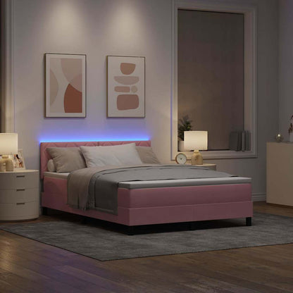 Letto a Sorgente LED con materasso Rosa 160 x 200 cm Velluto