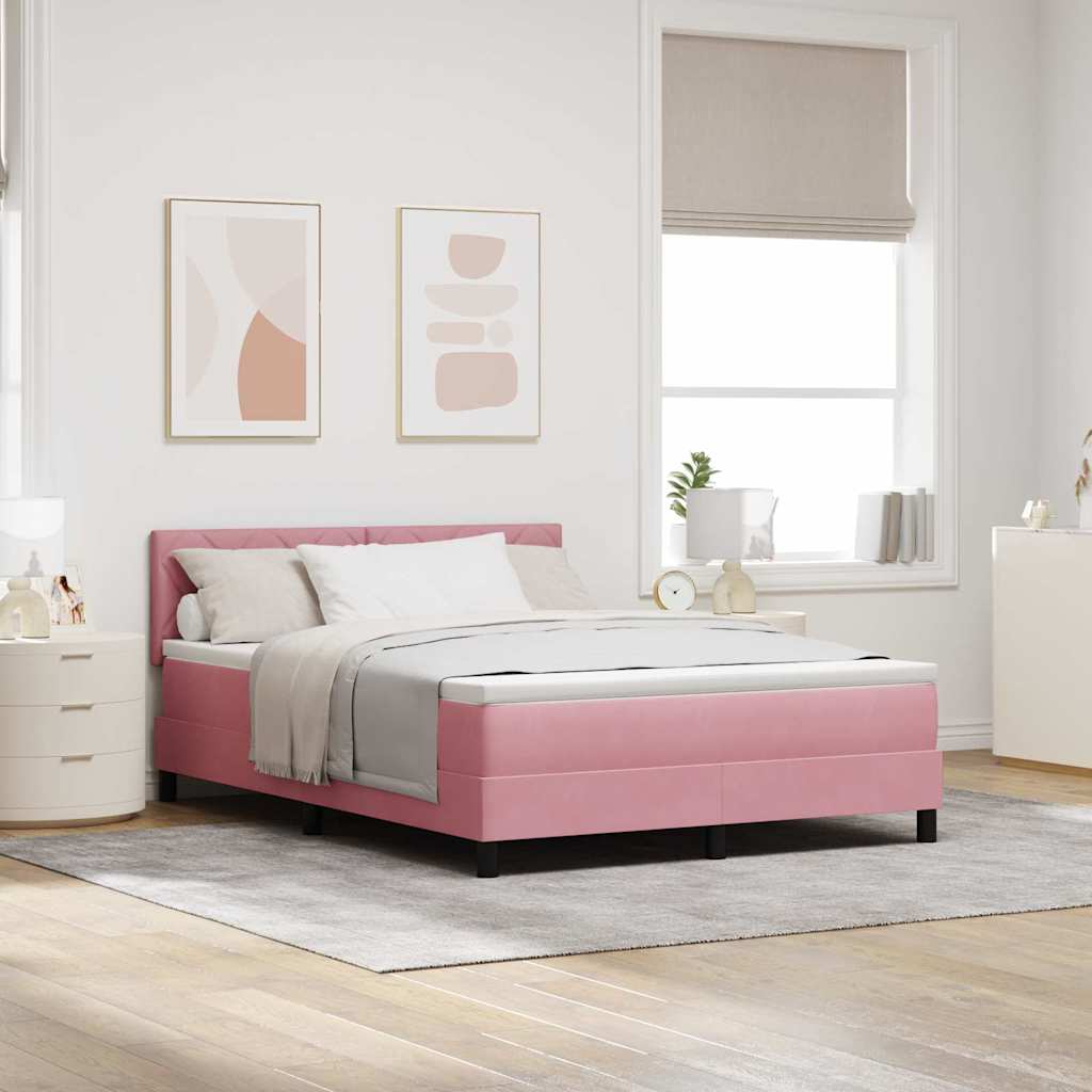 Letto a Sorgente LED con materasso Rosa 160 x 200 cm Velluto