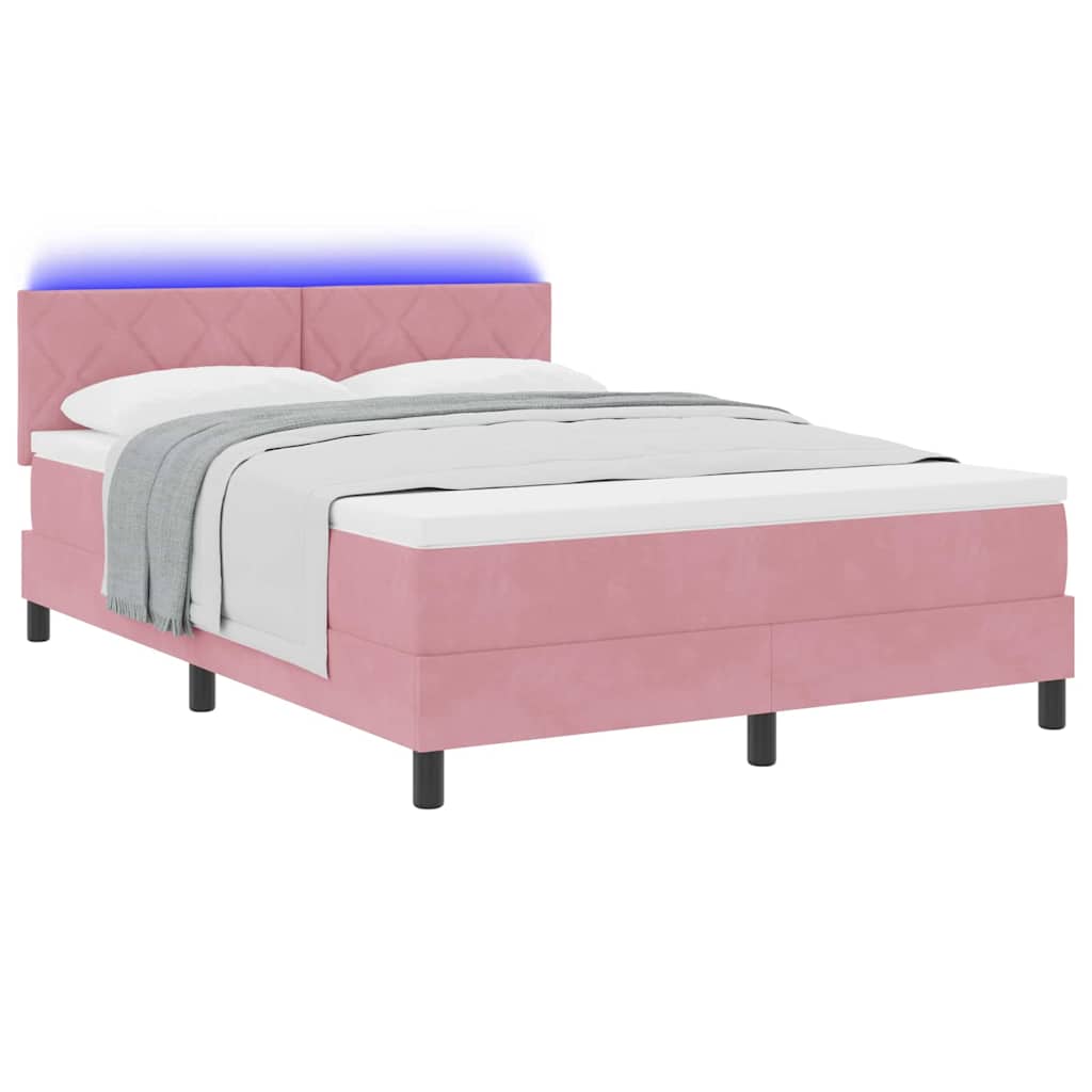 Letto a Sorgente LED con materasso Rosa 160 x 200 cm Velluto