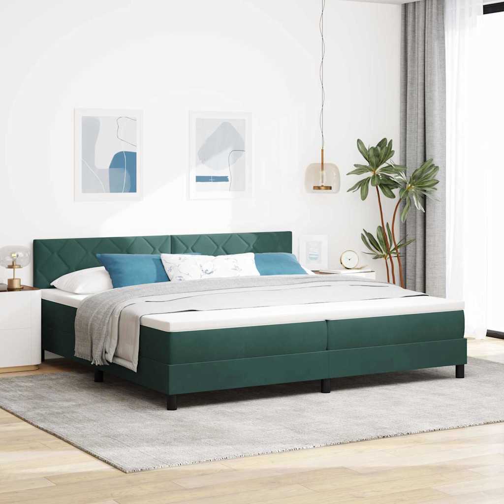 Letto a Sorgente LED con led Verde Scuro 200 x 200 cm Velluto