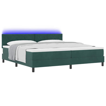 Letto a Sorgente LED con led Verde Scuro 200 x 200 cm Velluto