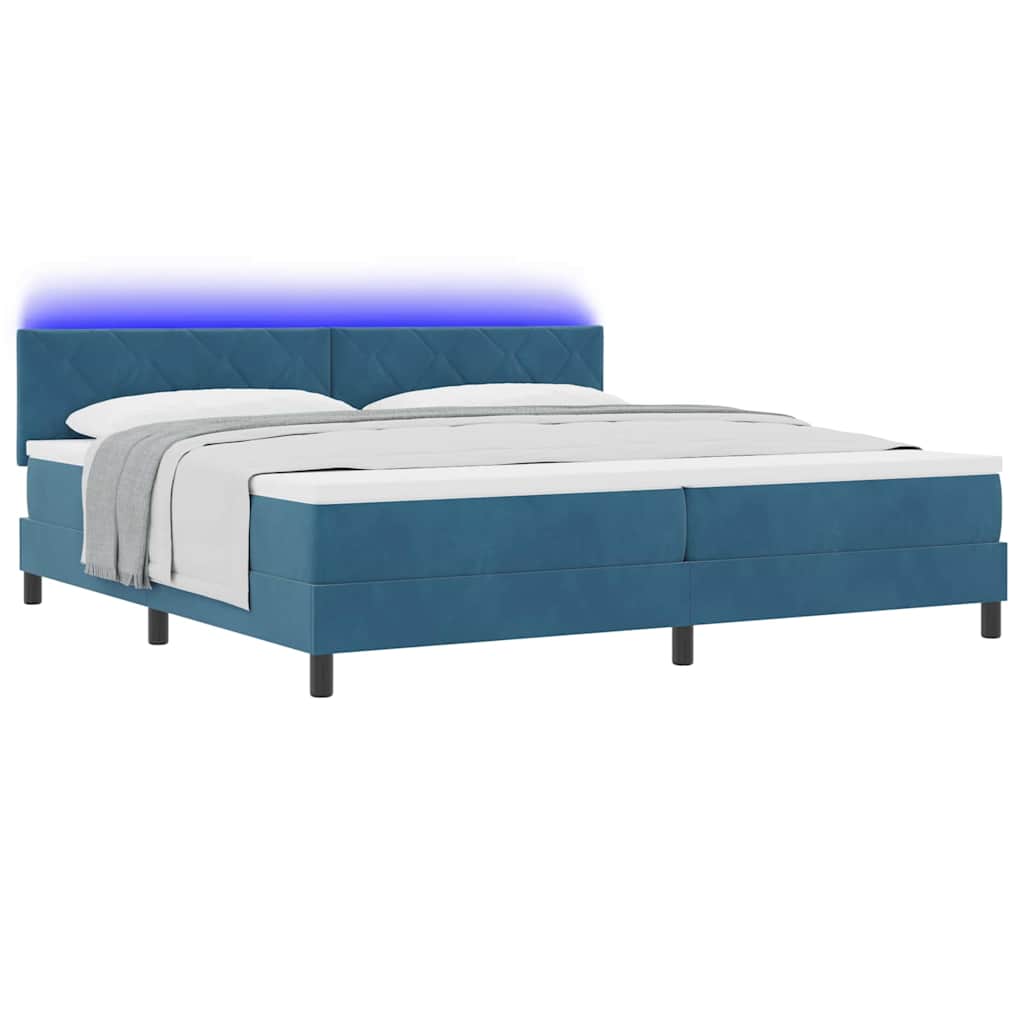 Letto a Sorgente LED con led Blu Scuro 200 x 200 cm Velluto