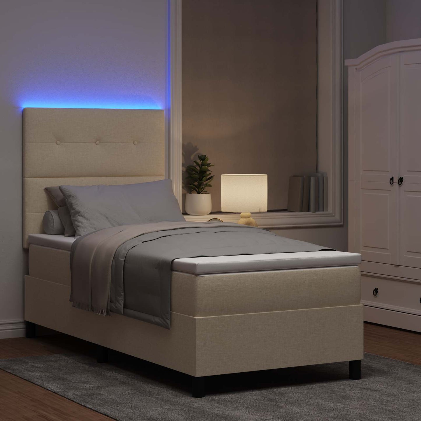 Letto a molle con materasso con led Crema 90 x 190 cm Tessuto