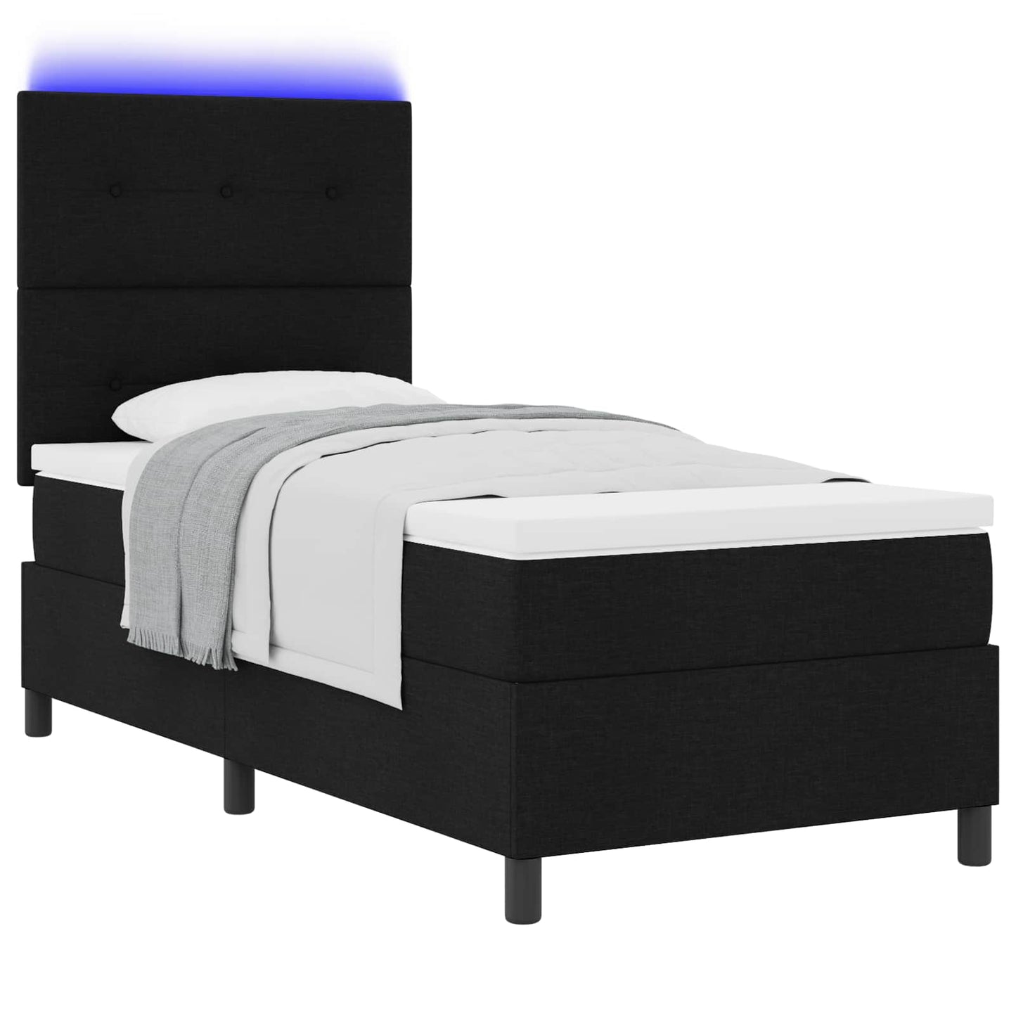 Letto a molle con materasso con led Nero 90 x 200 cm Tessuto
