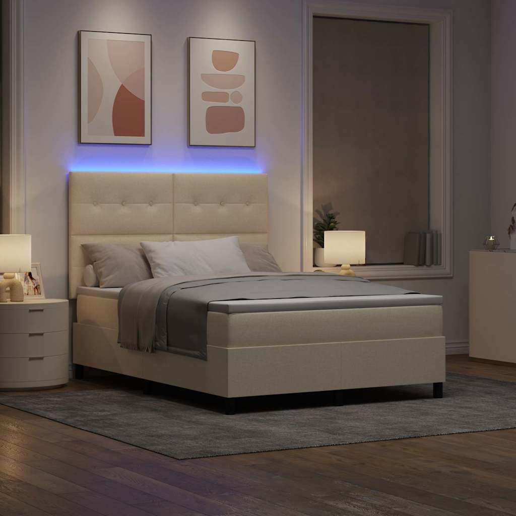 Letto a molle con materasso con led Crema 140 x 190 cm Tessuto