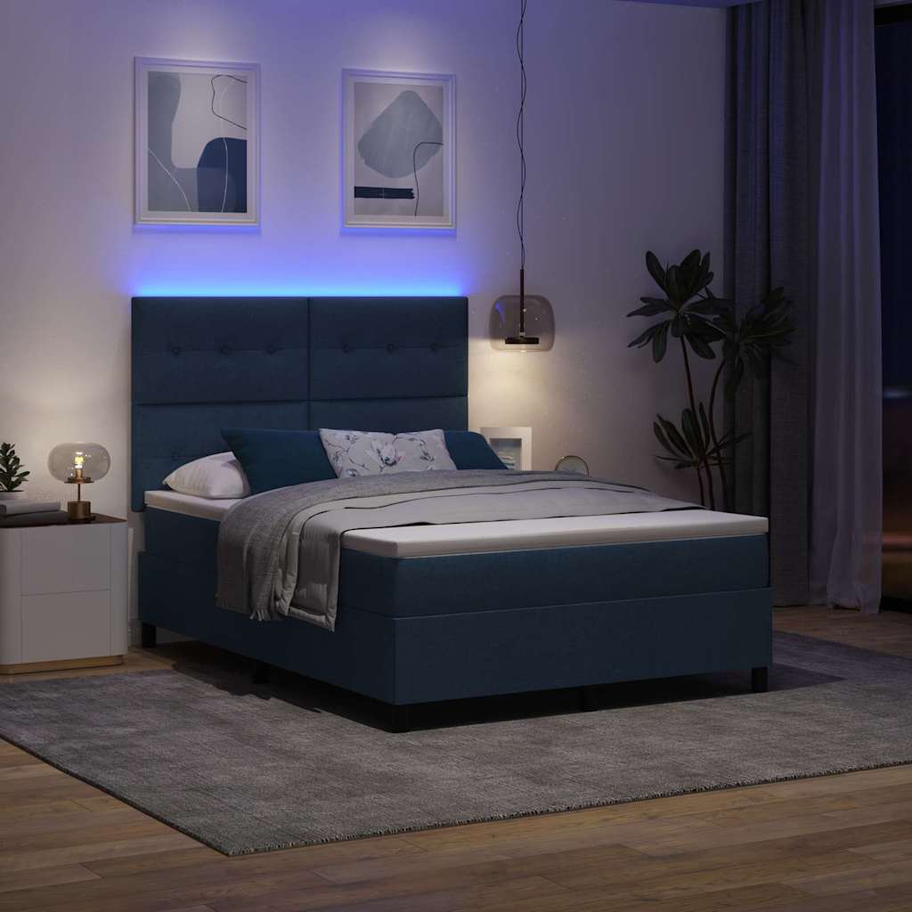 Letto a molle con materasso con led Blu 140 x 200 cm Tessuto