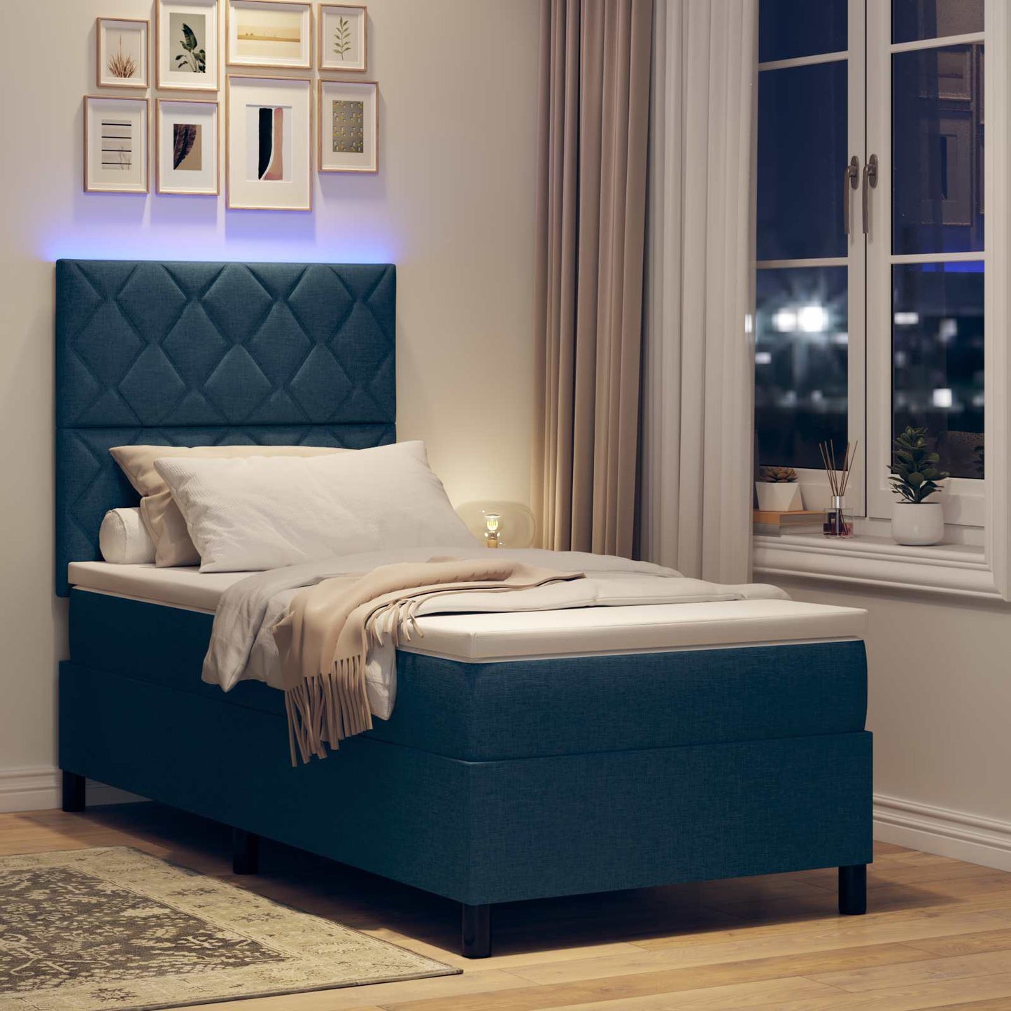 Letto a molle con materasso con led Blu 100 x 200 cm Tessuto