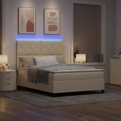 Letto a molle con materasso con led Crema 160 x 200 cm Tessuto