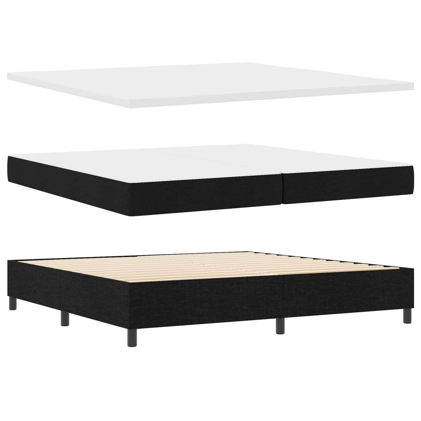 Letto a molle con materasso con led Nero 200 x 200 cm Tessuto
