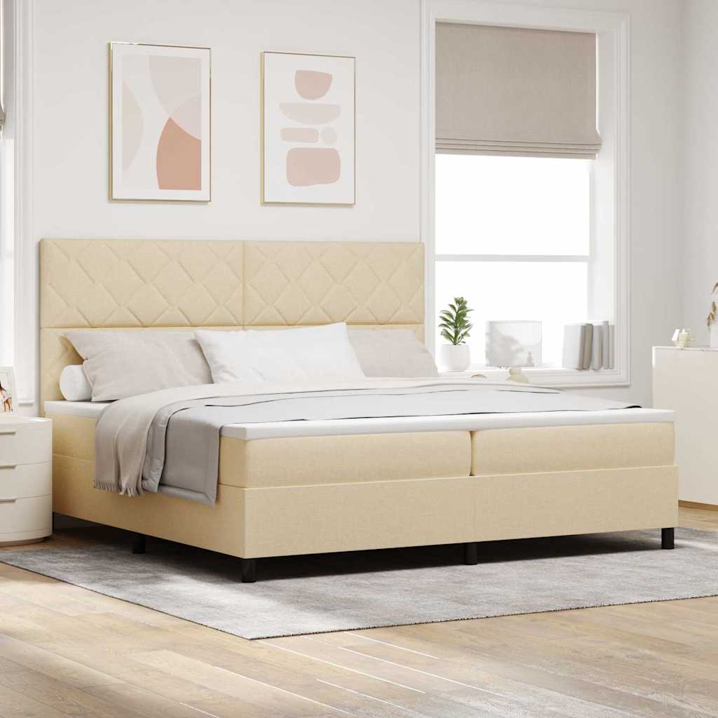 Letto a molle con materasso con led Crema 200 x 200 cm Tessuto