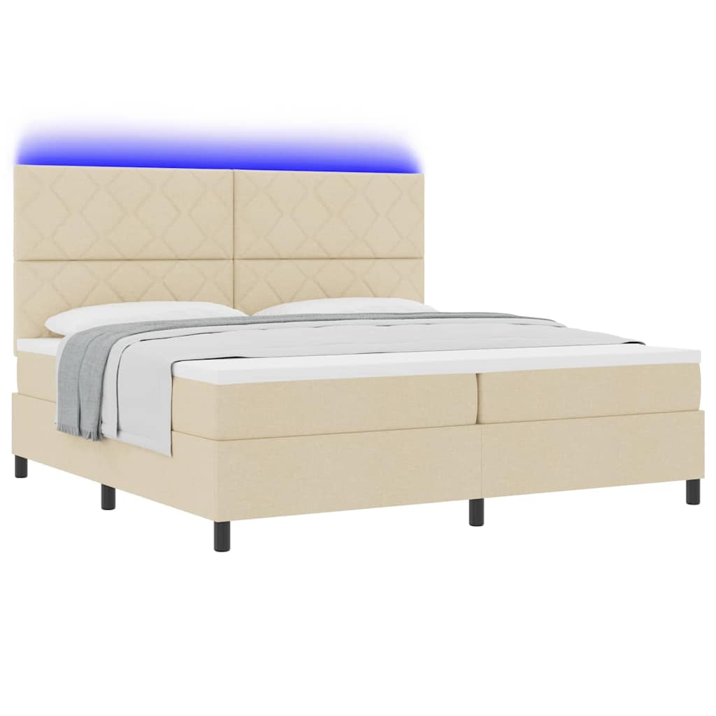 Letto a molle con materasso con led Crema 200 x 200 cm Tessuto
