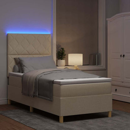 Letto a Sorgente LED con materasso Crema 100 x 200 cm Tessuto