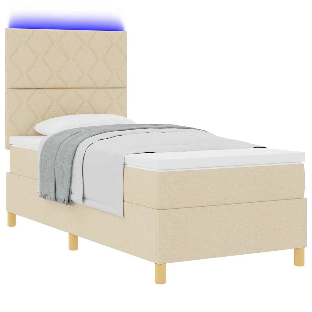 Letto a Sorgente LED con materasso Crema 100 x 200 cm Tessuto