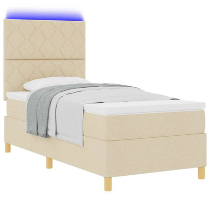 Letto a Sorgente LED con materasso Crema 100 x 200 cm Tessuto