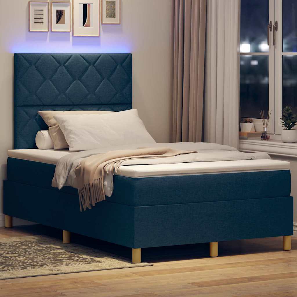 Letto a Sorgente LED con materasso Blu 120 x 190 cm Tessuto