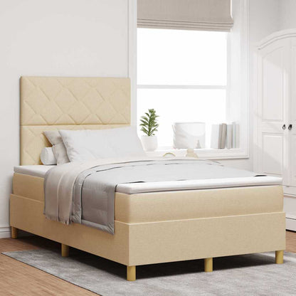 Letto a Sorgente LED con materasso Crema 120 x 200 cm Tessuto