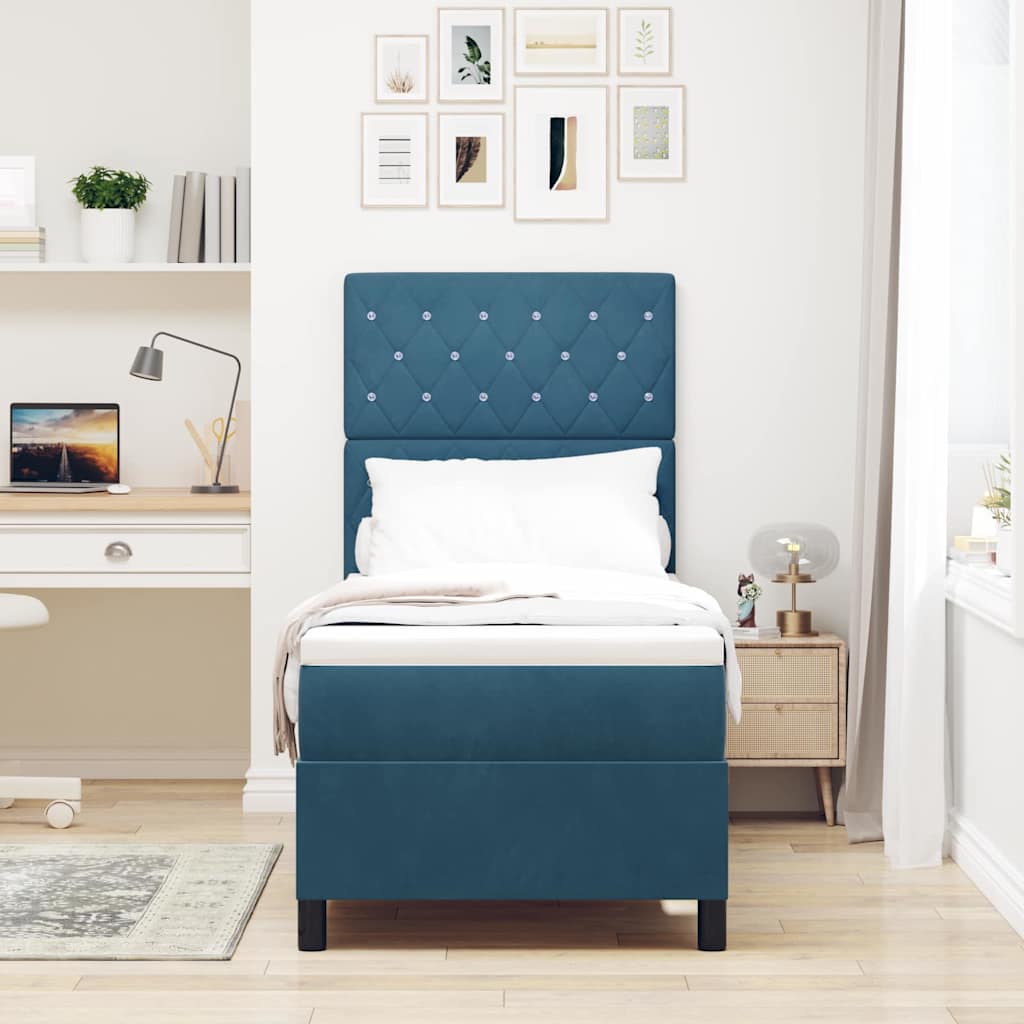 Letto a Sorgente LED con testiera Blu Scuro 80 x 200 cm Velluto