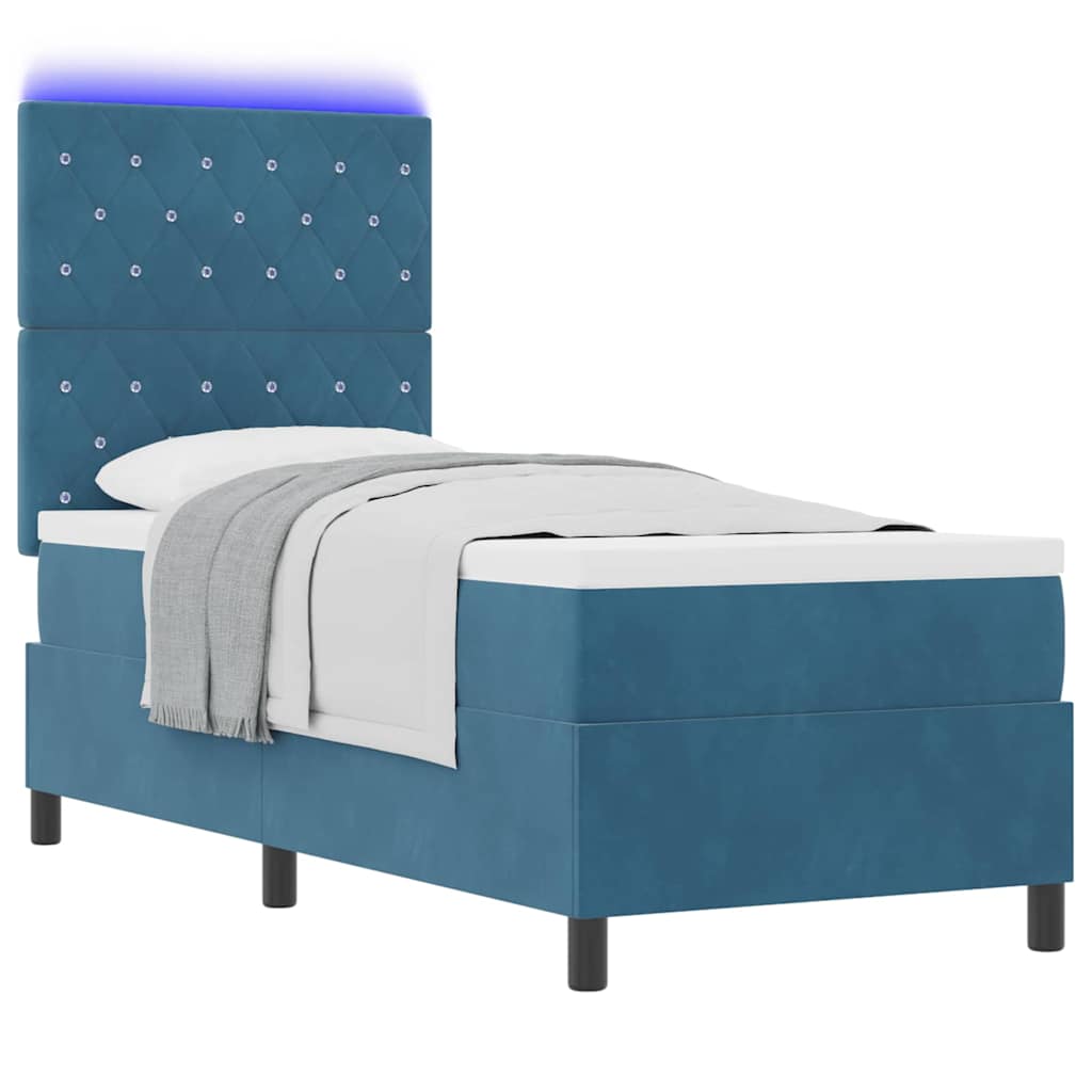 Letto a Sorgente LED con testiera Blu Scuro 80 x 200 cm Velluto