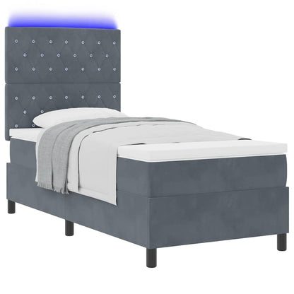 Letto a Sorgente LED Grigio scuro 90 x 200 cm Velluto