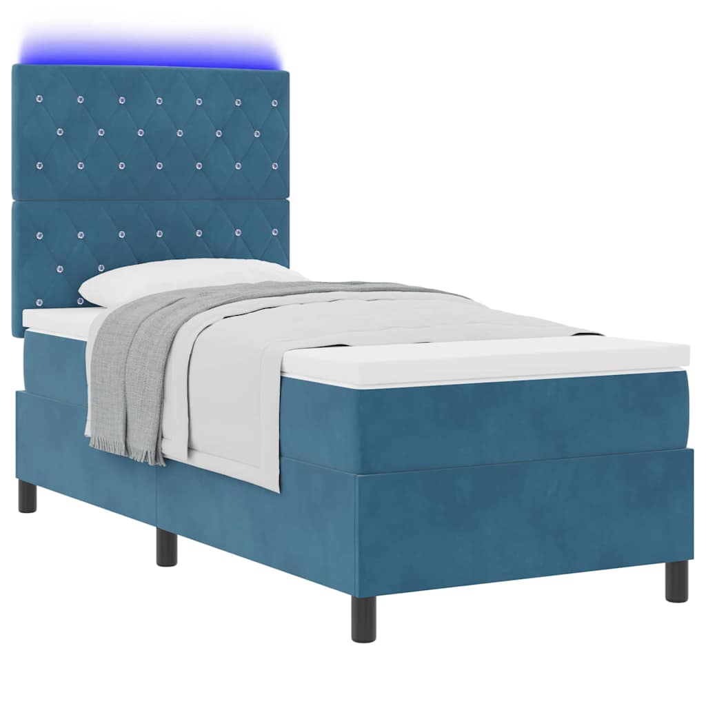 Letto a Sorgente LED con testiera Blu Scuro 90 x 200 cm Velluto