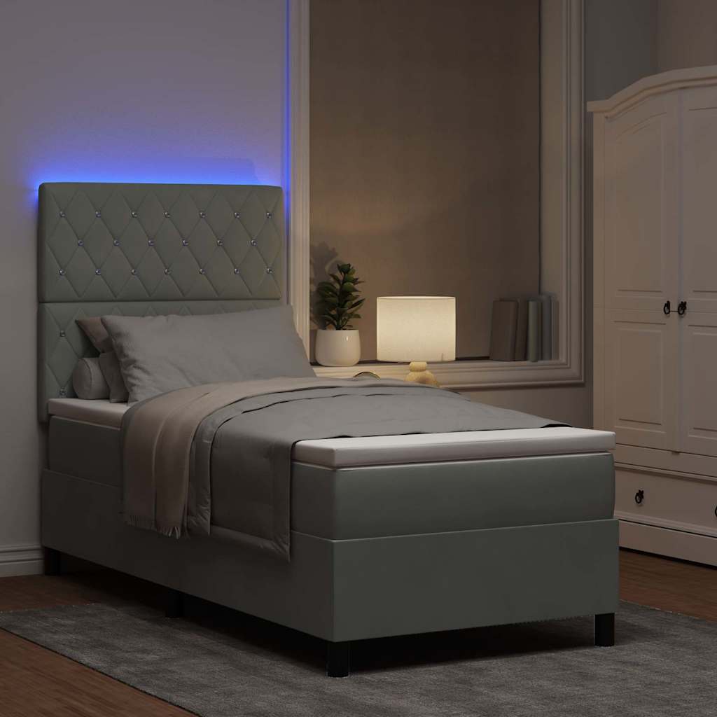 Letto a Sorgente LED Grigio chiaro 100 x 200 cm Velluto