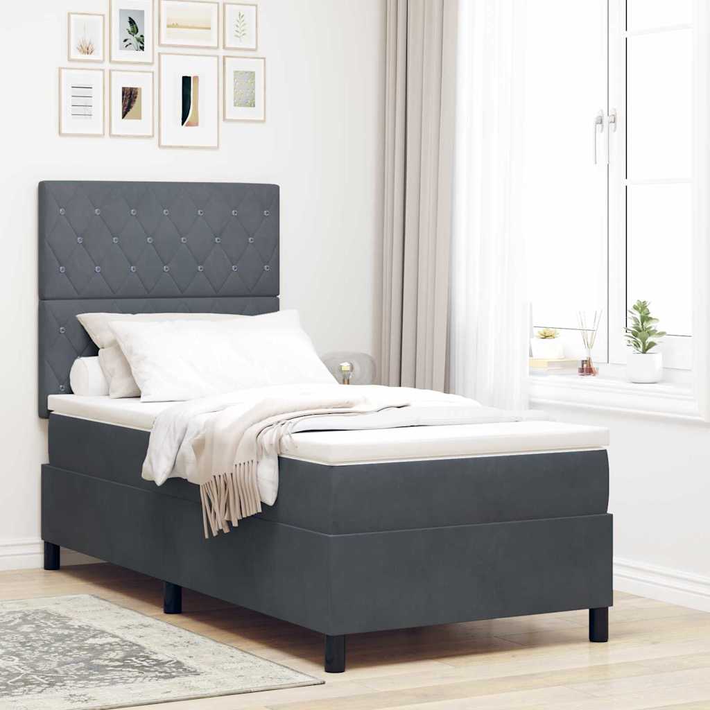 Letto a Sorgente LED Grigio scuro 100 x 200 cm Velluto