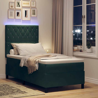 Letto a Sorgente LED Verde Scuro 100 x 200 cm Velluto