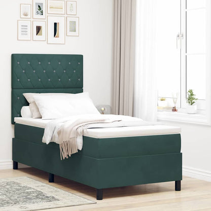 Letto a Sorgente LED Verde Scuro 100 x 200 cm Velluto