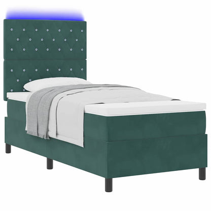 Letto a Sorgente LED Verde Scuro 100 x 200 cm Velluto