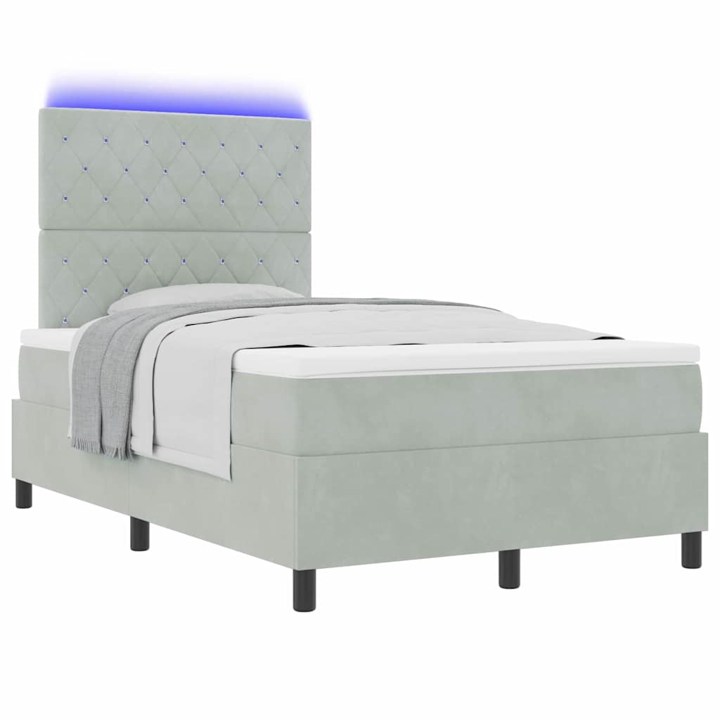 Letto a Sorgente LED Grigio chiaro 120 x 190 cm Velluto