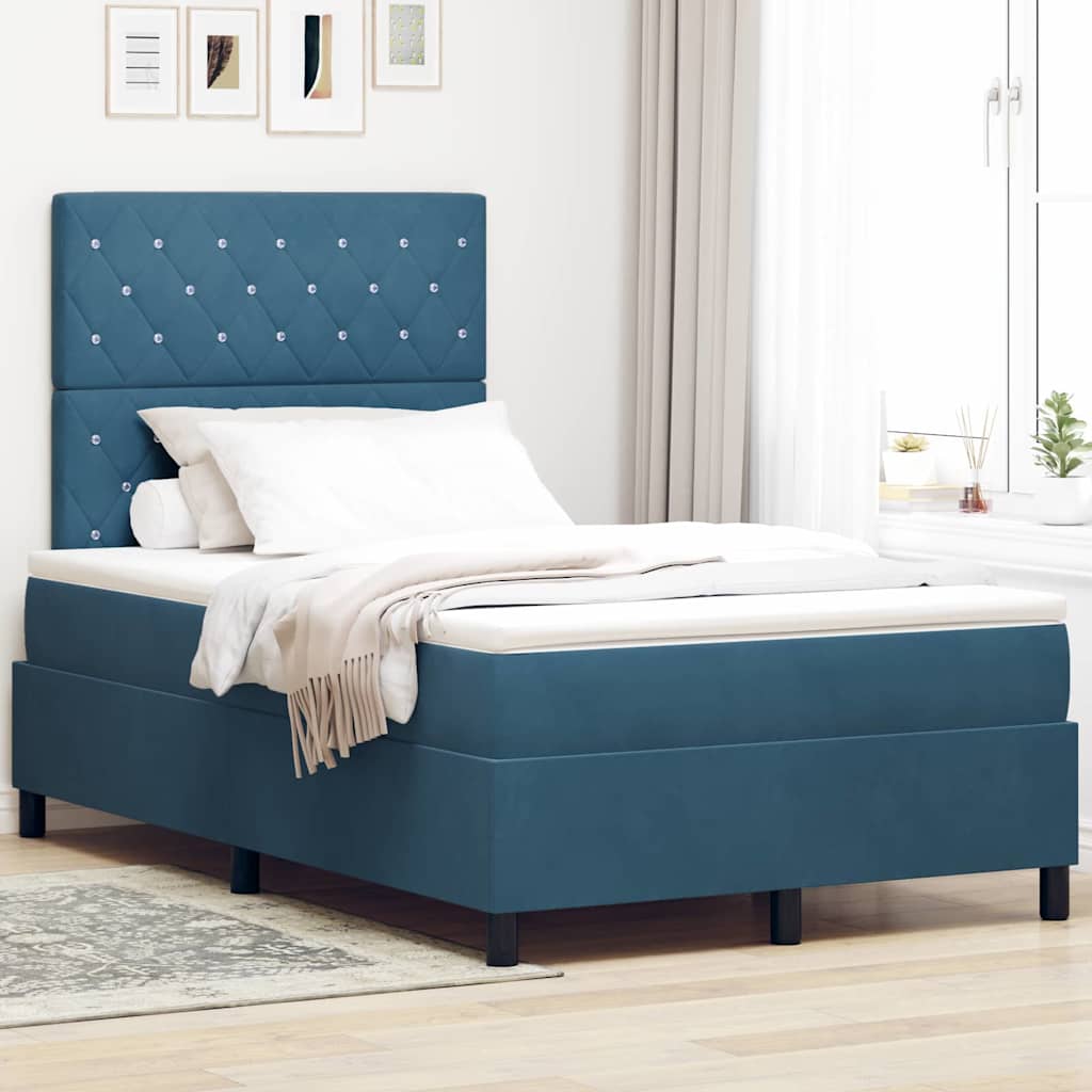 Letto a Sorgente LED Blu Scuro 120 x 190 cm Velluto