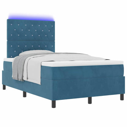 Letto a Sorgente LED Blu Scuro 120 x 190 cm Velluto