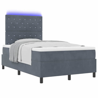 Letto a Sorgente LED Grigio scuro 120 x 200 cm Velluto