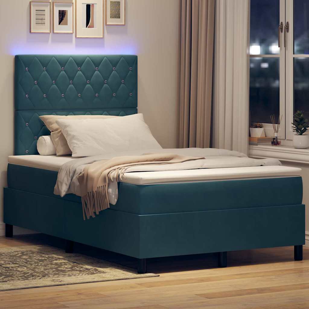 Letto a Sorgente LED Blu Scuro 120 x 200 cm Velluto