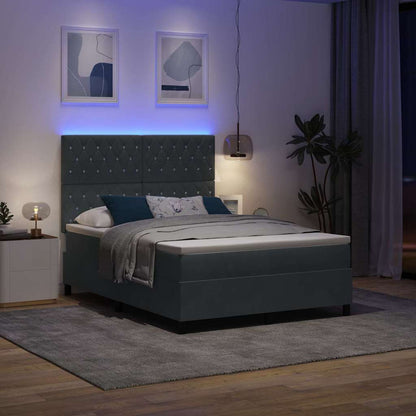 Letto a Sorgente LED Grigio scuro 140 x 190 cm Velluto