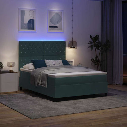 Letto a Sorgente LED Verde Scuro 140 x 190 cm Velluto
