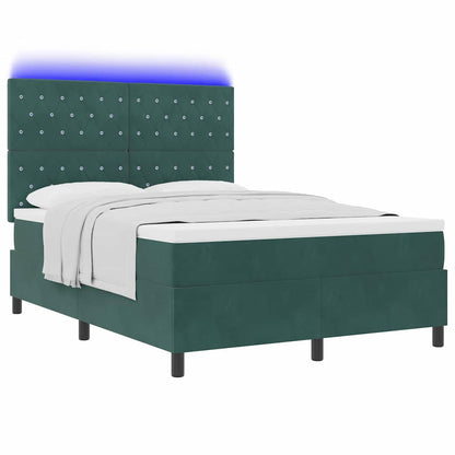 Letto a Sorgente LED Verde Scuro 140 x 190 cm Velluto
