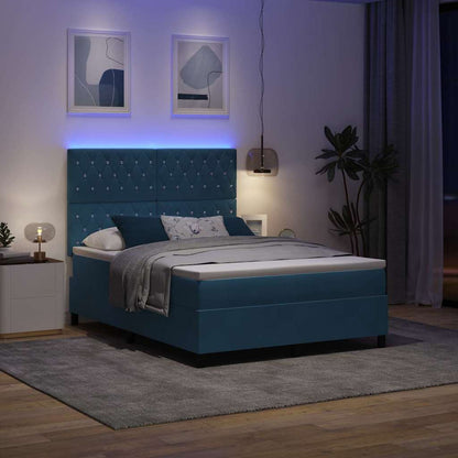 Letto a Sorgente LED Blu Scuro 140 x 190 cm Velluto