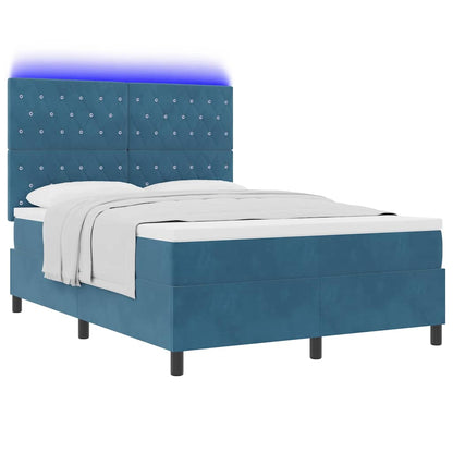 Letto a Sorgente LED Blu Scuro 140 x 200 cm Velluto