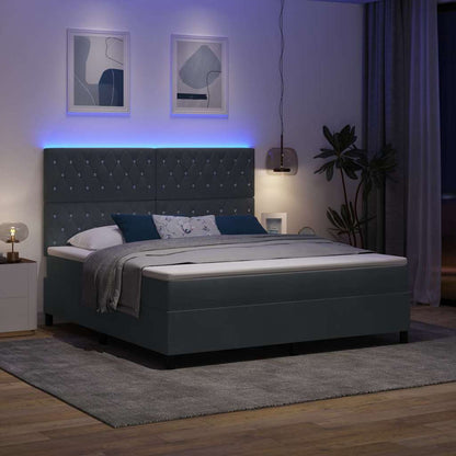 Letto a Sorgente LED Grigio scuro 180 x 200 cm Velluto