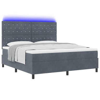 Letto a Sorgente LED Grigio scuro 180 x 200 cm Velluto
