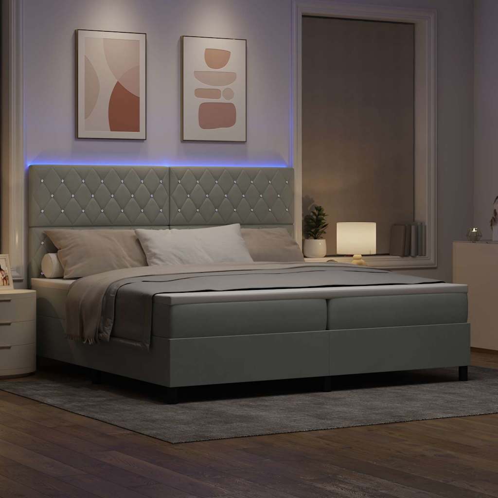 Letto a Sorgente LED Grigio chiaro 200 x 200 cm Velluto