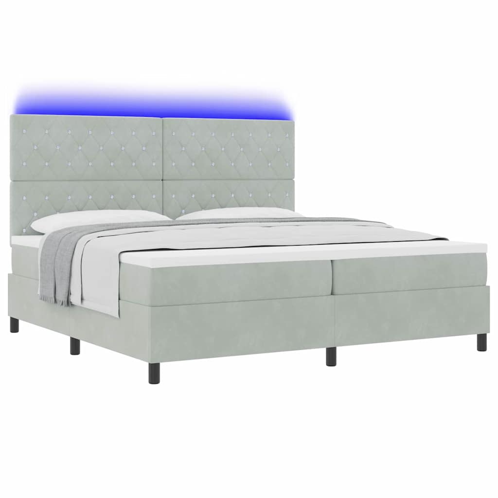 Letto a Sorgente LED Grigio chiaro 200 x 200 cm Velluto