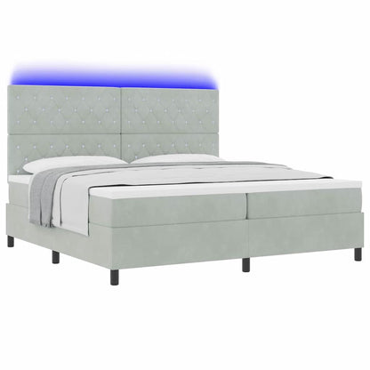 Letto a Sorgente LED Grigio chiaro 200 x 200 cm Velluto